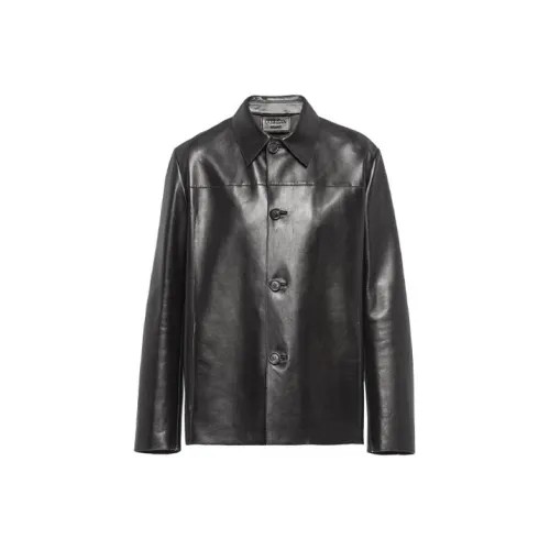 PRADA Кожа Куртка Мужская Черная