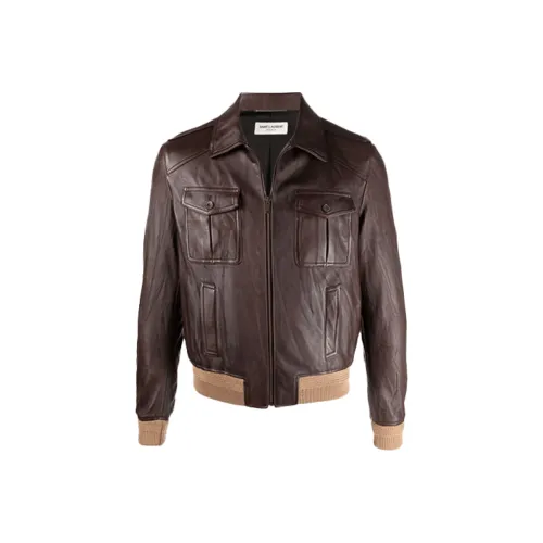 SAINT LAURENT Умбра Мужские Кожаные Куртки