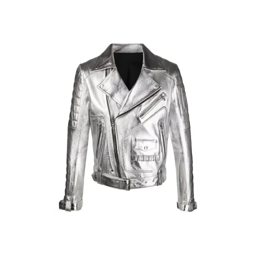 BALMAIN Silver Мужская кожаная куртка