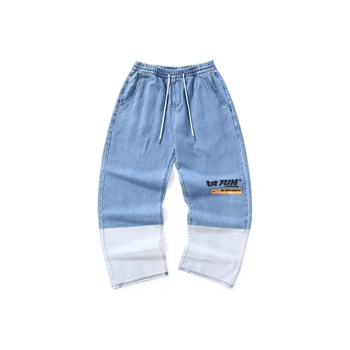 BT Прямой крой Брюки Джинсы Унисекс Джинсовый синий