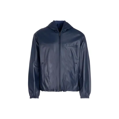 PRADA Кожа Куртка Мужская Синяя