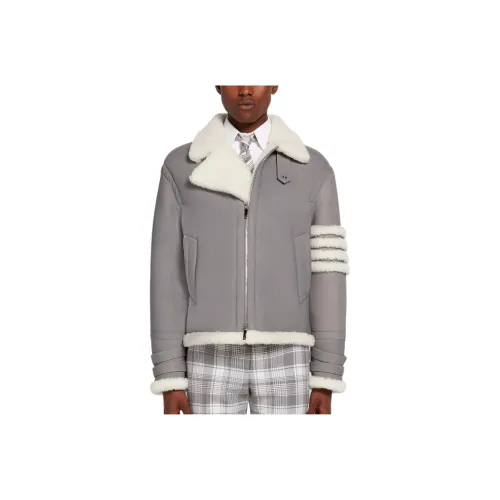 THOM BROWNE Серый Мужская Кожаная Куртка