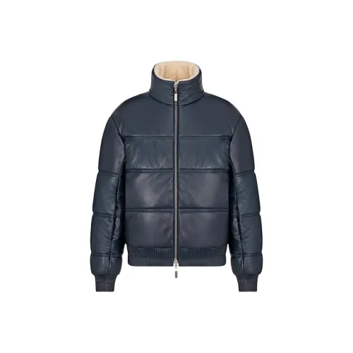 DIOR Quarterly New Products Синий с Белым Lettering Мужские Кожаные Куртки