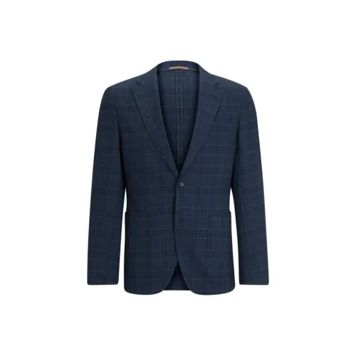 Hugo Boss Slim Fit Jaclet в клетку Смесовая шерсть Куртки и Пальто Мужской Темно-синий