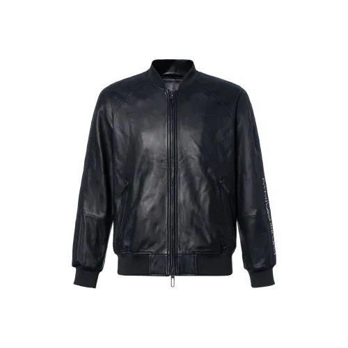 EMPORIO ARMANI Кожа Куртка Мужская Темно-синяя