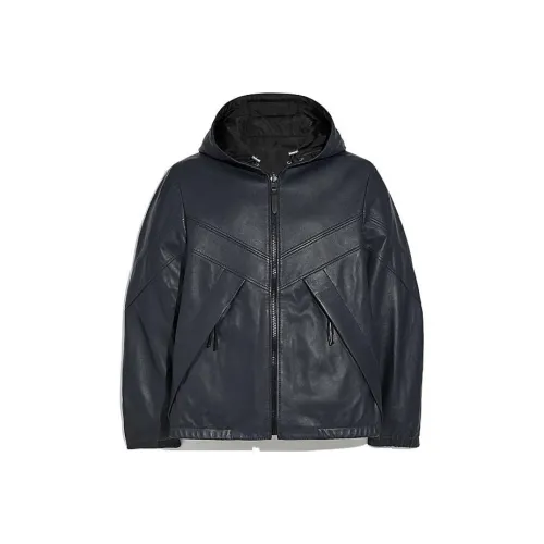 COACH SS22 Кожа Куртка Мужская Темно-синяя