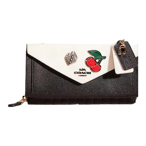 COACH Кожа Кошелек Сумка через плечо Маленькая Женская Черная и Белая