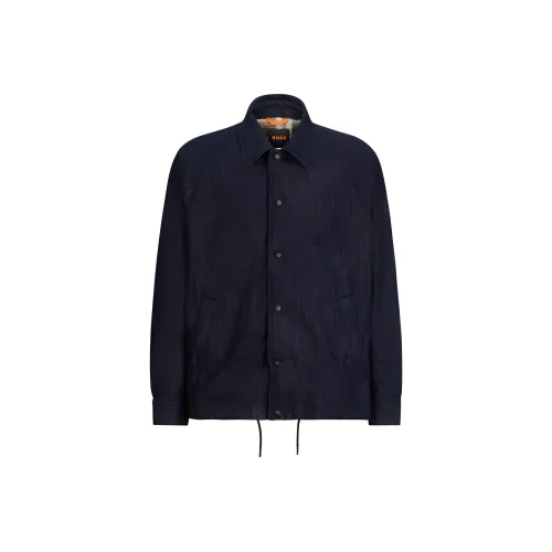 Hugo Boss В клетку Подкладка Куртка В эффекте морщин Твердый Деним Куртки и Пальто Мужской Синий