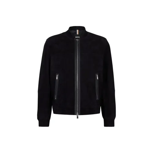 Hugo Boss Обычный крой Куртка с Ребристыми манжетами Замшевые Куртки и Пальто Мужские Темно-синие