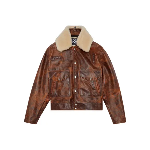 DIESEL Коричневый Красный Мужская Кожаная Куртка