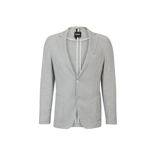 Hugo Boss Облегающая куртка с микропереплетом из смеси льна мужская серебристо-серый