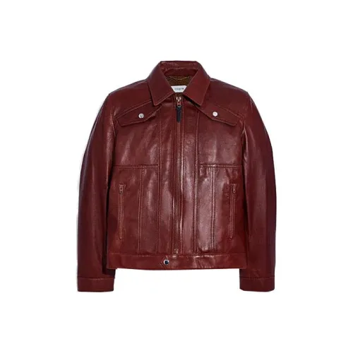 COACH Красный Коричневый Мужская Кожаная Куртка