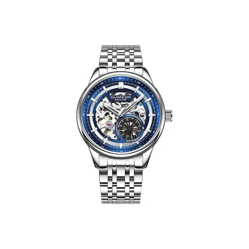 GUANQIN Spacetime Shuttle Автоматический Механический Механизм Нержавеющая Сталь Ремешок Часы Мужские Часы Синий Циферблат