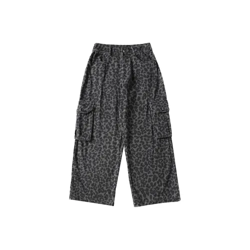 COUNTRY MOMENT Джинсы Унисекс Черный Серый Леопард с принтом