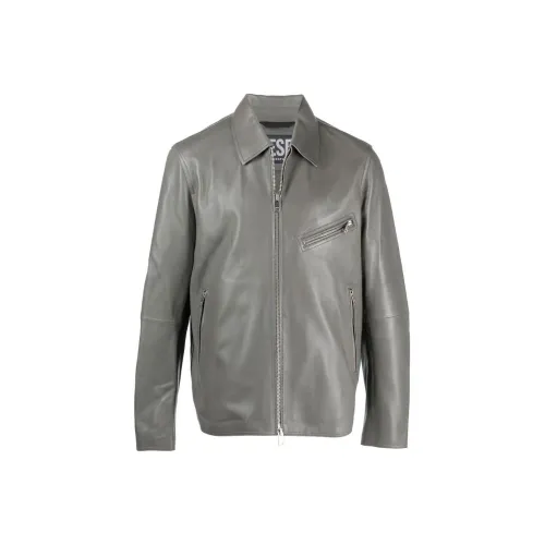 DIESEL Серый Мужская Кожаная Куртка