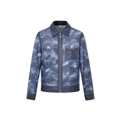 RARE Синий Мужская Кожаная Куртка