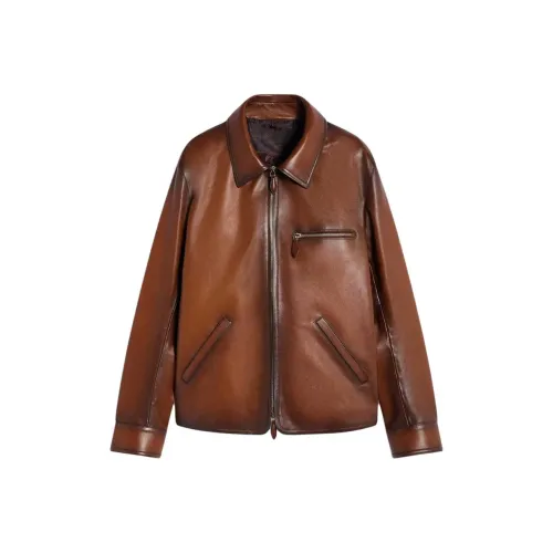 BERLUTI Ржавый Умбра Мужские Кожаные Куртки