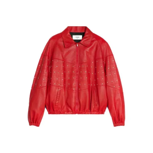 CELINE SS23 Кожа Куртка Пальто Мужской Красный