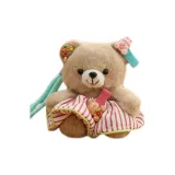 Платье с розовыми полосами, медведя