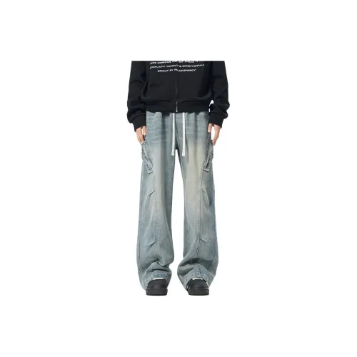 KEIRANDUN Джинсы Унисекс Винтаж Синий