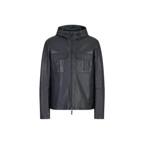 EMPORIO ARMANI Кожа Куртка Мужская Темно-синяя