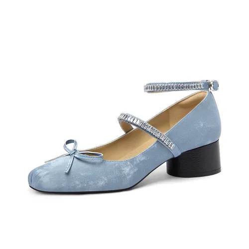 Lily Wei Мулан Грубый каблук Туфли Мэри Джейн Женские Синий