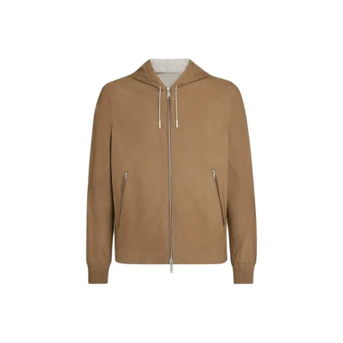 Ermenegildo Zegna Темно-бежевые Мужские Кожаные Куртки