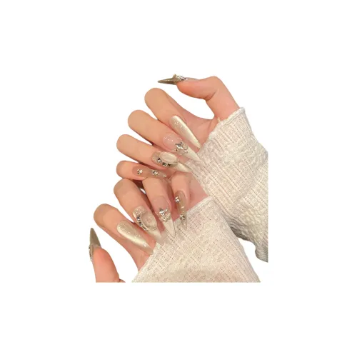 Yun Yue Joe Широкий Свет Кошачий глаз Жемчужный Французский Цепочка с Бриллиантами False Nail Острый Тип Телесный Градиентный Flashing