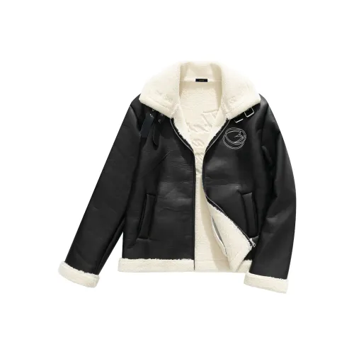 FREO3N Кожа Куртка Пальто Унисекс Черный