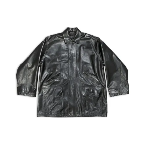 Balenciaga Garde robe SS23 Кожа Куртка Свободный крой Мужской Черный