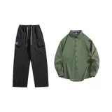 Чёрные штаны + армейская зелёная рубашка