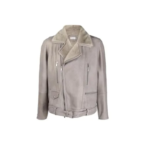 BRUNELLO CUCINELLI Серый Мужская Кожаная Куртка