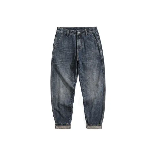 GELANLU Весенний и Осенний Джинсы Прямой крой Рабочая одежда Мужской Выстиранный цвет