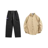 Чёрные штаны + хаки рубашка