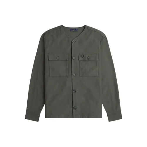 FRED PERRY Без воротника Overshirt Куртки Пальто Мужской Темно-зеленый