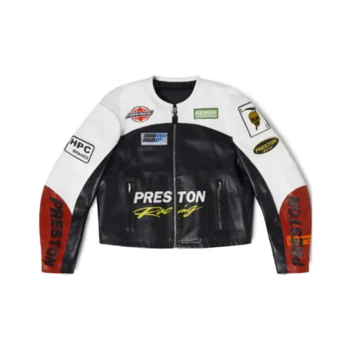 HERON PRESTON Черный/Белый Мужская Кожаная Куртка