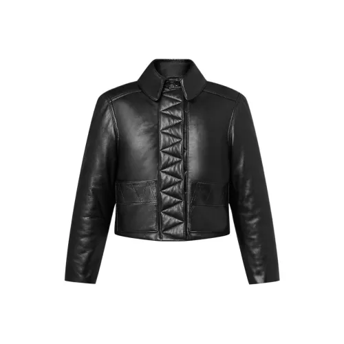 LOUIS VUITTON Топстичтед кожа Boxy байкерская куртка Куртки и пальто Мужской Черный