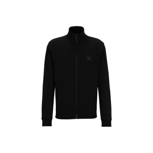 Hugo Boss Cotton Terry ZIP UP Куртка с логотипом патч куртки и пальто мужской черный