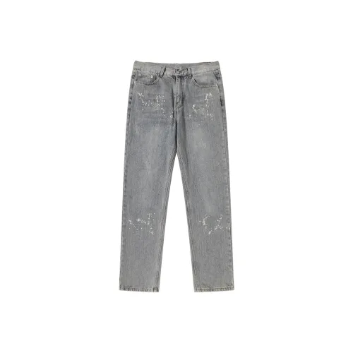 33TH Грязно-желтый + Белый Краска Унисекс Джинсы