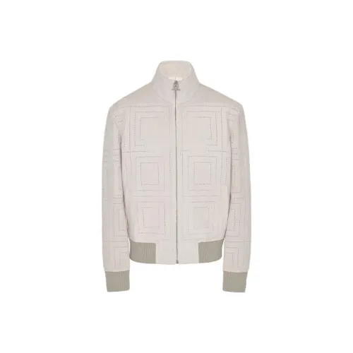 Ferragamo Light Gray Men's Leather Jackets Феррагамо Светло-Серый Мужские Кожаные Куртки