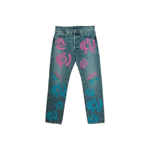 Denim Tears совместный бренд Розовый/Синий Мужские Джинсы