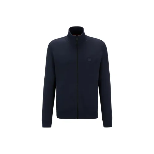 Hugo Boss Cotton Terry ZIP UP Куртка с логотипом патч куртки и пальто мужской морской синий