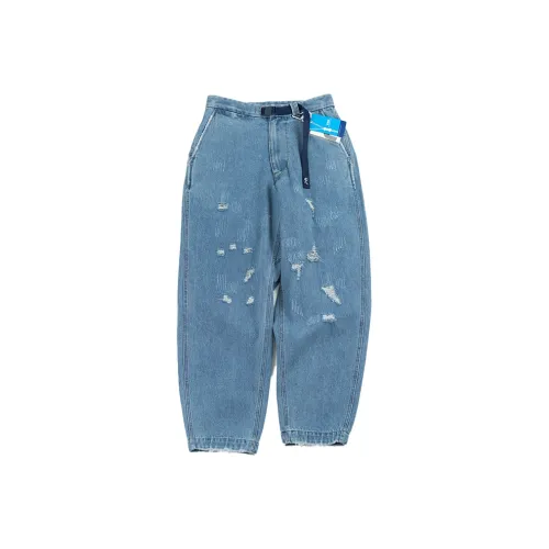 AIGUORENSHI Рваные Промытые синие Унисекс Джинсы