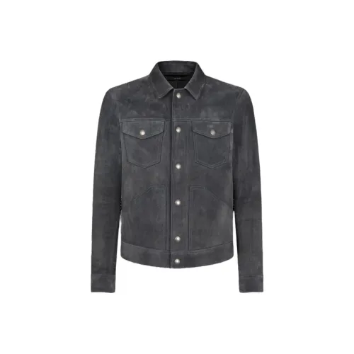 TOM FORD Кожа Куртка Мужская Серого цвета