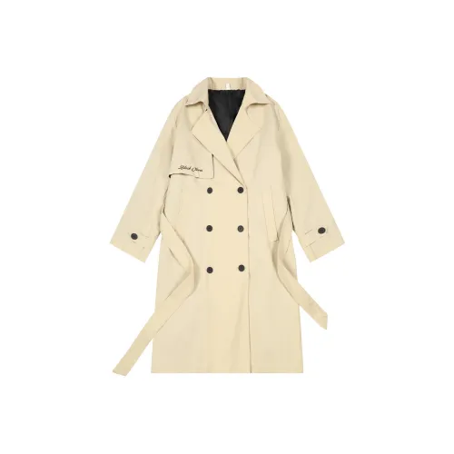 Черный клевер Отложной воротник Двойной застежка на молнии Обхват талии Ремешок Пара Тренчкот Унисекс