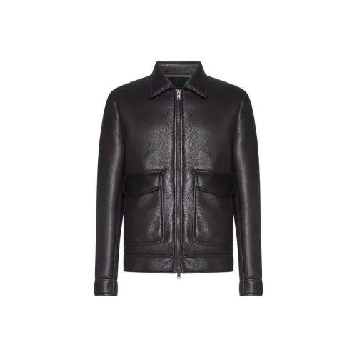 SALVATORE SANTORO Chestnut Brown Men's Leather Jackets