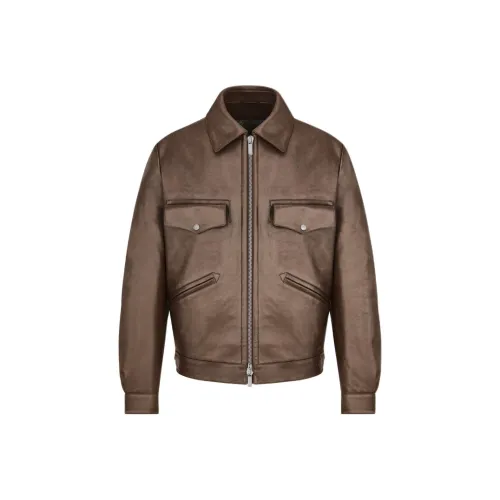 DIOR SS24 Кожа Куртка Мужская Коричневая