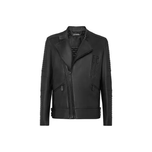 PHILIPP PLEIN Длинный рукав кожа куртка мужская черная