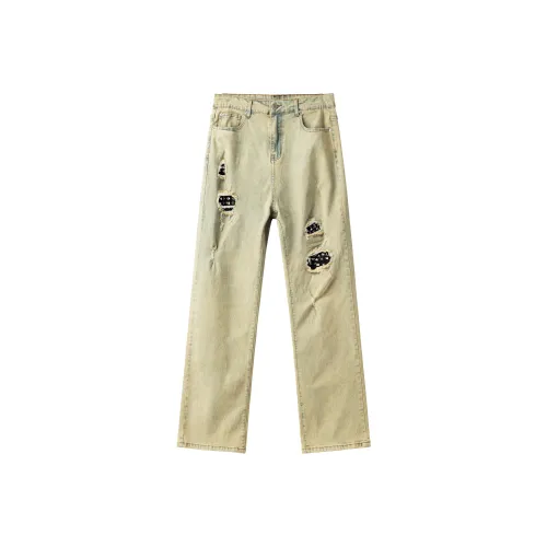 XINYINSU Джинсы Унисекс Желтый Грязь