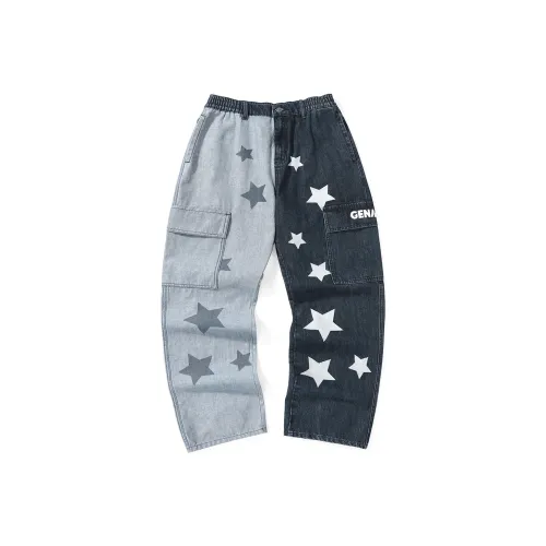 GENANX Прямой крой Брюки Джинсы Унисекс Серый Синий